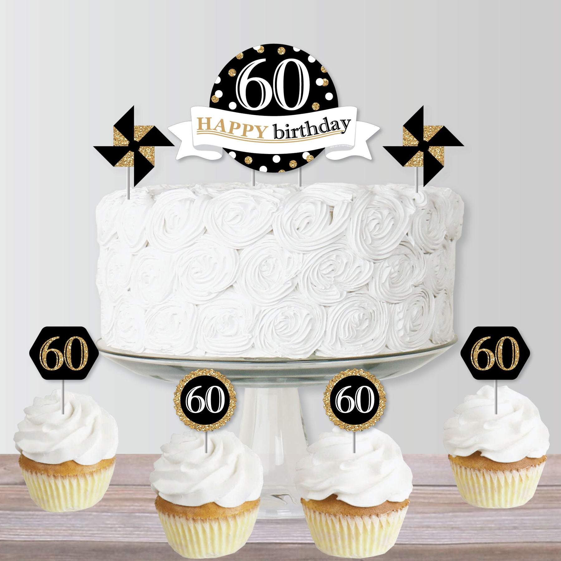 Gold Glitter 60Th Anniversary Cake Topper Happy 60Th Cheers To 60