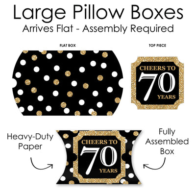 Adult 70th Birthday - Gold - Favor Gift Boxes - Birthday Party Large Pillow Boxes - Set of 12