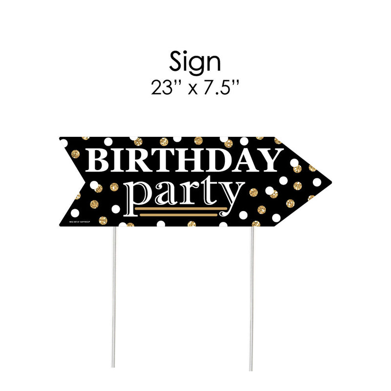 Adult Happy Birthday - Gold - Birthday Party Sign Arrow - Double Sided Directional Yard Signs - Set of 2