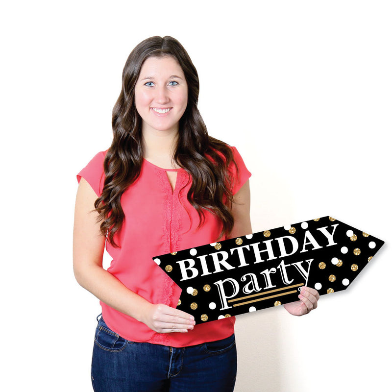 Adult Happy Birthday - Gold - Birthday Party Sign Arrow - Double Sided Directional Yard Signs - Set of 2