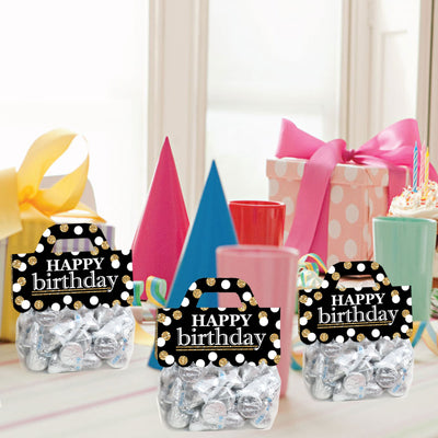 Adult Happy Birthday - Gold - DIY Birthday Party Clear Goodie Favor Bag Labels - Candy Bags with Toppers - Set of 24