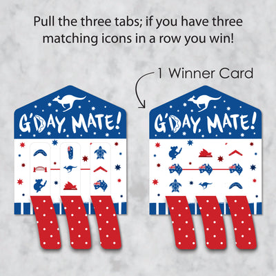 Australia Day - G’Day Mate Aussie Party Game Pickle Cards - Pull Tabs 3-in-a-Row - Set of 12