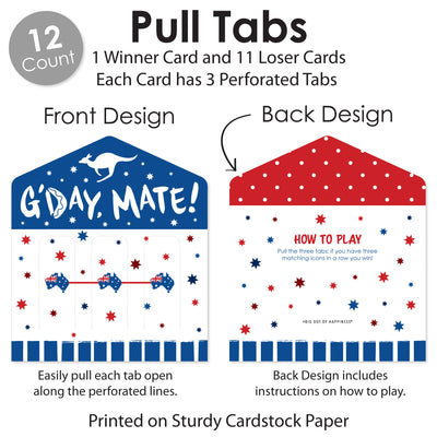 Australia Day - G’Day Mate Aussie Party Game Pickle Cards - Pull Tabs 3-in-a-Row - Set of 12