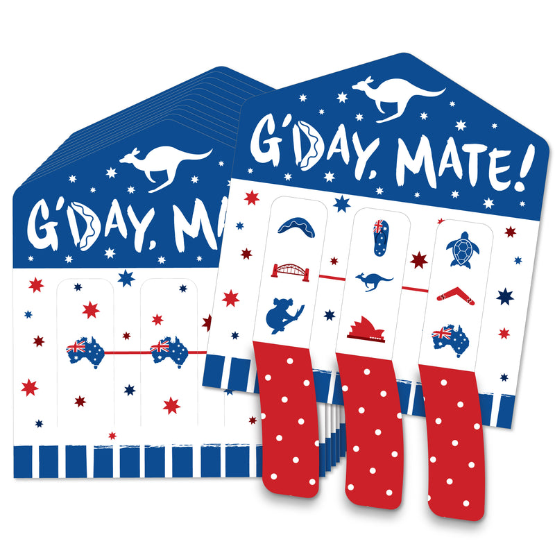 Australia Day - G’Day Mate Aussie Party Game Pickle Cards - Pull Tabs 3-in-a-Row - Set of 12