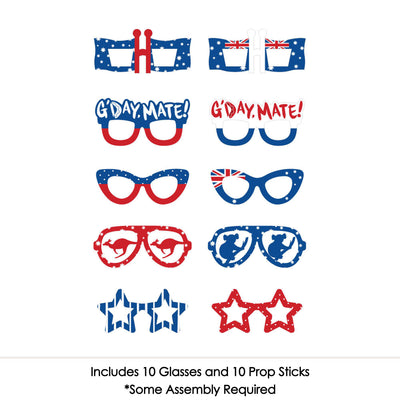 Australia Day - Glasses - Paper Card Stock G'Day Mate Aussie Party Photo Booth Props Kit - 10 Count