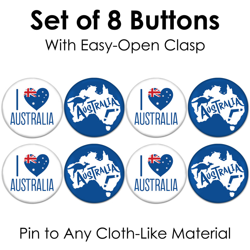 Australia Day - 3 inch G’Day Mate Aussie Party Badge - Pinback Buttons - Set of 8