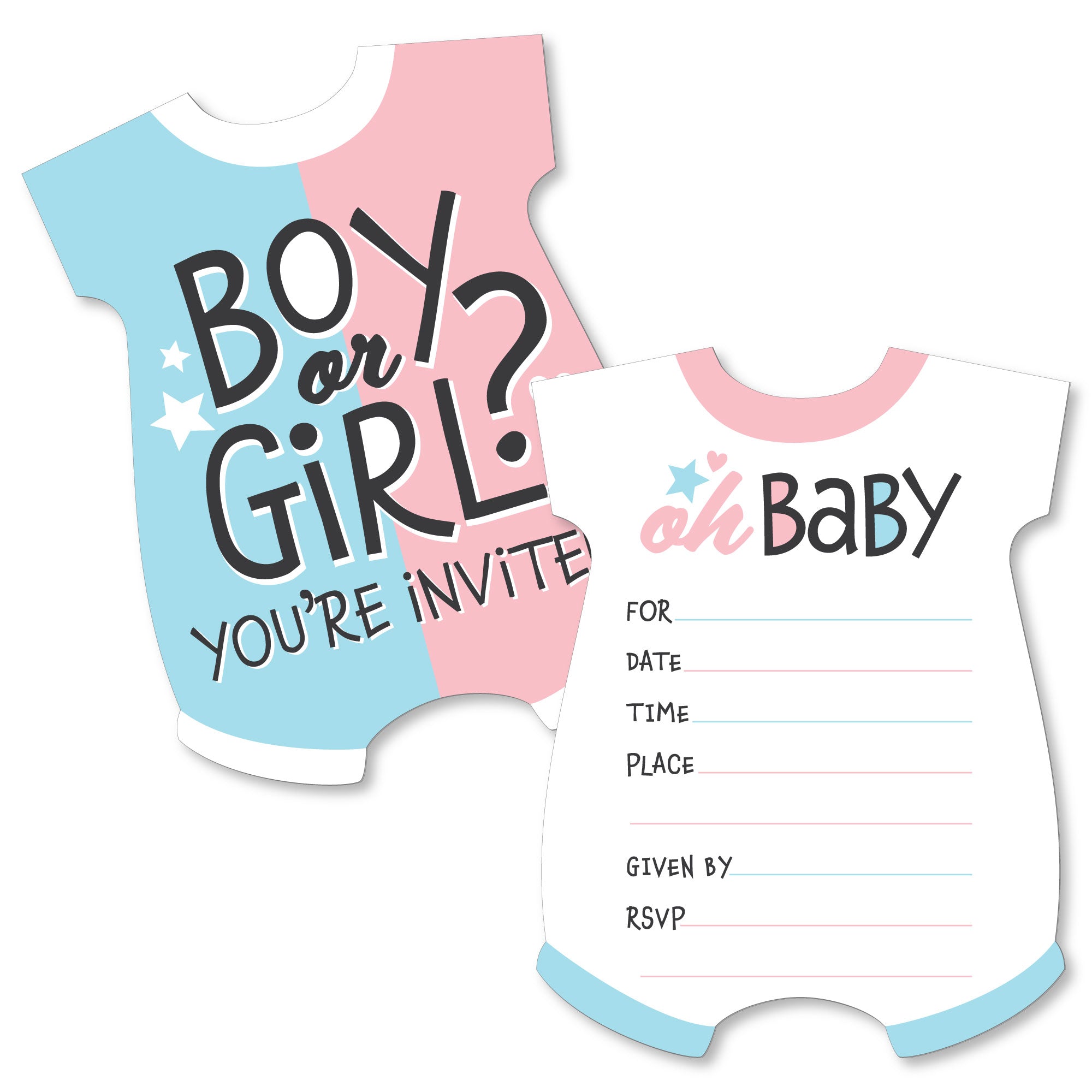 Baby Gender Reveal - Shaped Fill-In Invitations - Team Boy or Girl ...