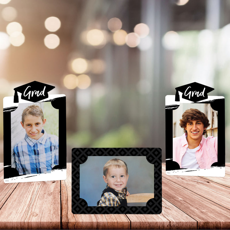Black and White Grad - Best is Yet to Come - Black and White Graduation Party 4x6 Picture Display - Paper Photo Frames - Set of 12