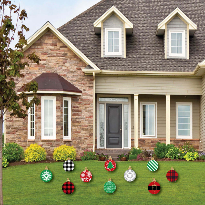 Black, Red and Green Ornaments - Lawn Decorations - Outdoor Holiday and Christmas Yard Decorations - 10 Piece