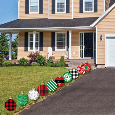 Black, Red and Green Ornaments - Lawn Decorations - Outdoor Holiday and Christmas Yard Decorations - 10 Piece