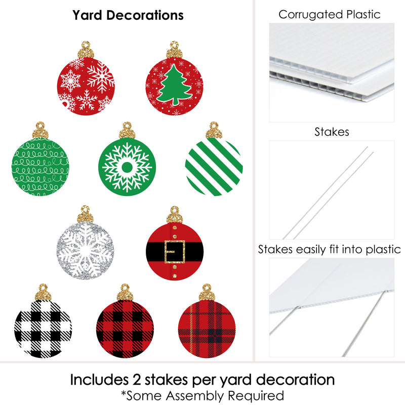 Black, Red and Green Ornaments - Lawn Decorations - Outdoor Holiday and Christmas Yard Decorations - 10 Piece