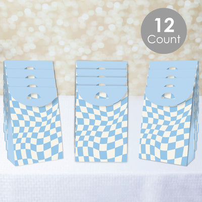 Blue Checkered Party - Gift Favor Bags - Party Goodie Boxes - Set of 12