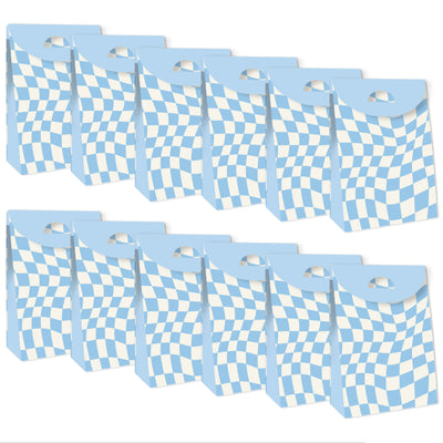 Blue Checkered Party - Gift Favor Bags - Party Goodie Boxes - Set of 12