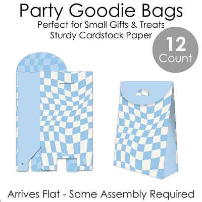 Blue Checkered Party - Gift Favor Bags - Party Goodie Boxes - Set of 12