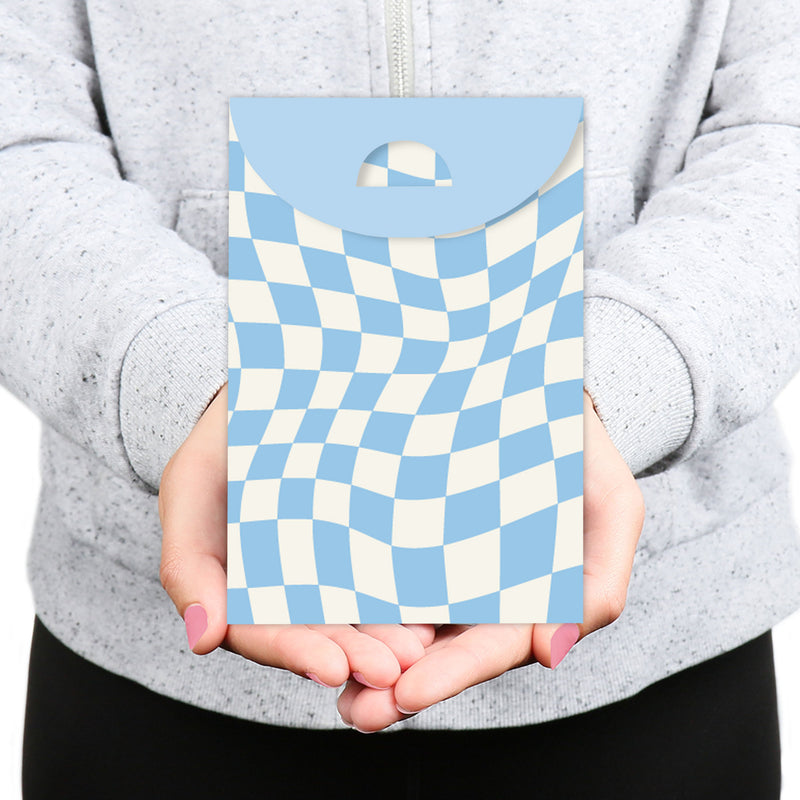 Blue Checkered Party - Gift Favor Bags - Party Goodie Boxes - Set of 12