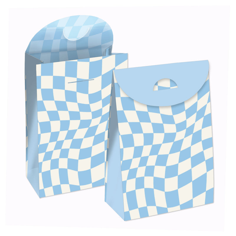 Blue Checkered Party - Gift Favor Bags - Party Goodie Boxes - Set of 12