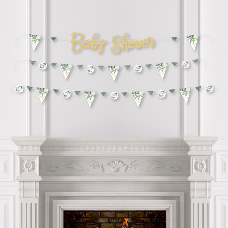 Boho Botanical Baby - Greenery Baby Shower Letter Banner Decoration - 36 Banner Cutouts and No-Mess Real Gold Glitter Welcome Baby Banner Letters