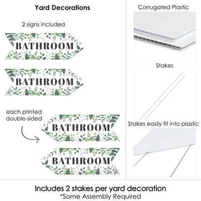 Boho Botanical Wedding Bathroom Signs - Greenery Wedding Sign Arrow - Double Sided Directional Yard Signs - Set of 2 Bathroom Signs