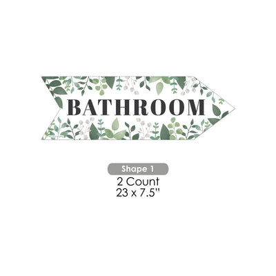 Boho Botanical Wedding Bathroom Signs - Greenery Wedding Sign Arrow - Double Sided Directional Yard Signs - Set of 2 Bathroom Signs