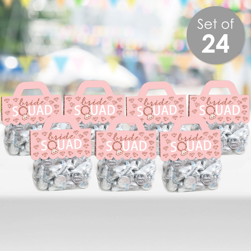 Bride Squad - DIY Rose Gold Bridal Shower or Bachelorette Party Clear Goodie Favor Bag Labels - Candy Bags with Toppers - Set of 24