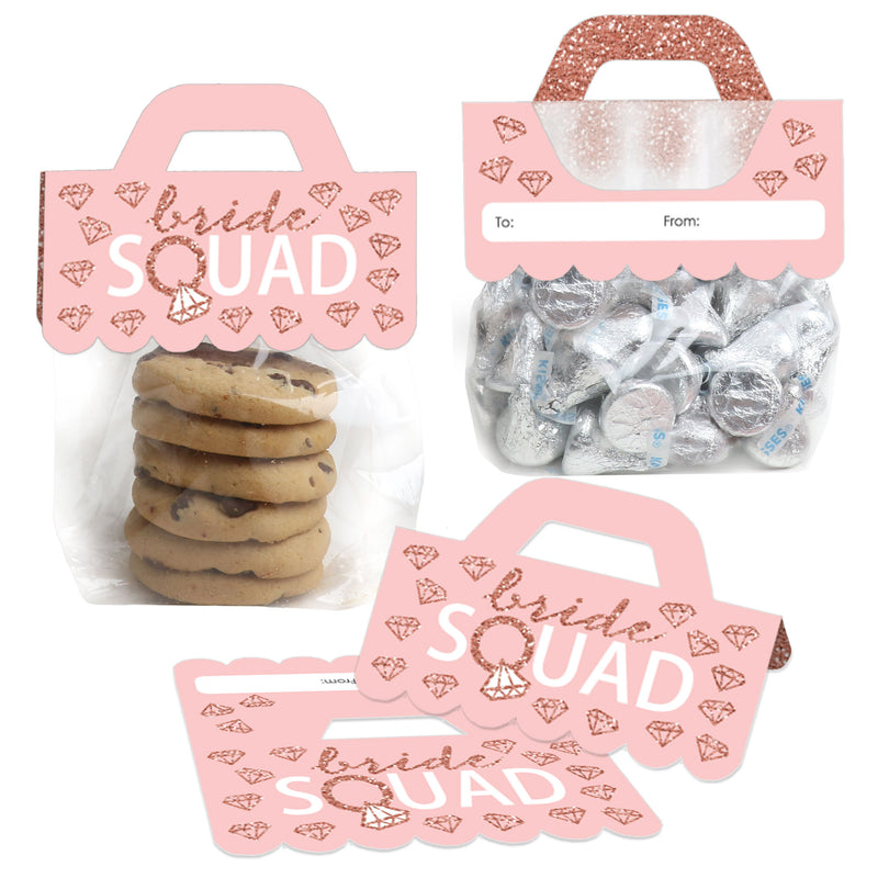 Bride Squad - DIY Rose Gold Bridal Shower or Bachelorette Party Clear Goodie Favor Bag Labels - Candy Bags with Toppers - Set of 24