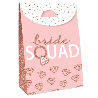 Bride Squad - Rose Gold Bridal Shower or Bachelorette Gift Favor Bags - Party Goodie Boxes - Set of 12