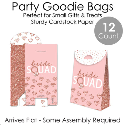 Bride Squad - Rose Gold Bridal Shower or Bachelorette Gift Favor Bags - Party Goodie Boxes - Set of 12