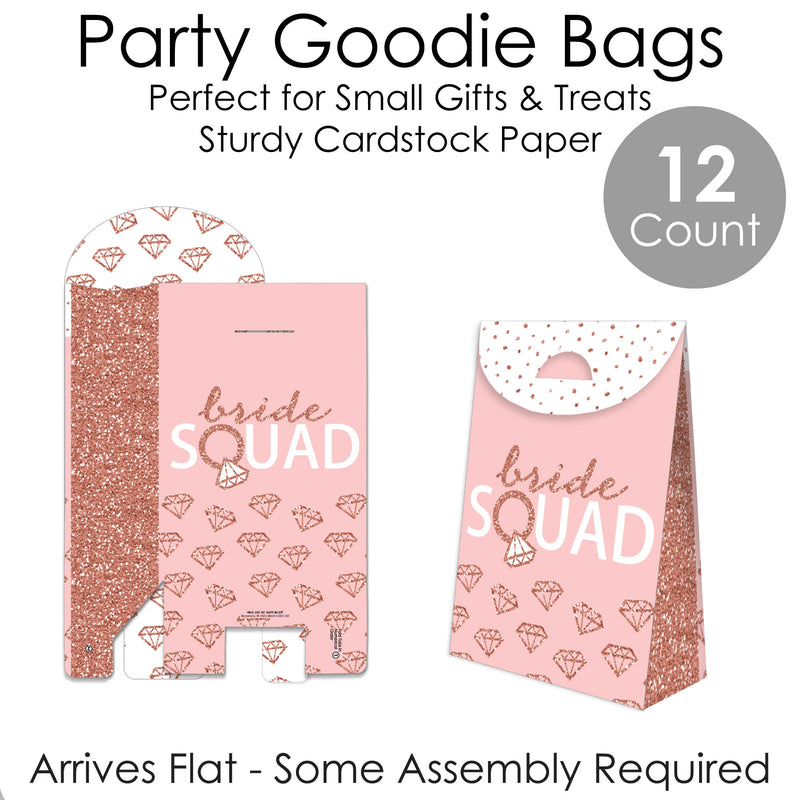 Bride Squad - Rose Gold Bridal Shower or Bachelorette Gift Favor Bags - Party Goodie Boxes - Set of 12