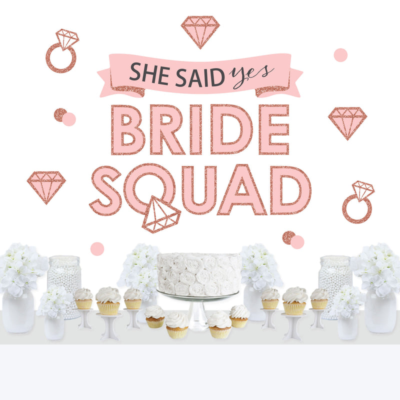 Bride Squad - Peel and Stick Rose Gold Bridal Shower or Bachelorette Party Decoration - Wall Decals Backdrop