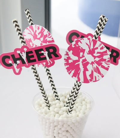 We've Got Spirit - Cheerleading - Paper Straw Decor - Birthday Party or Cheerleader Party Striped Decorative Straws - Set of 24