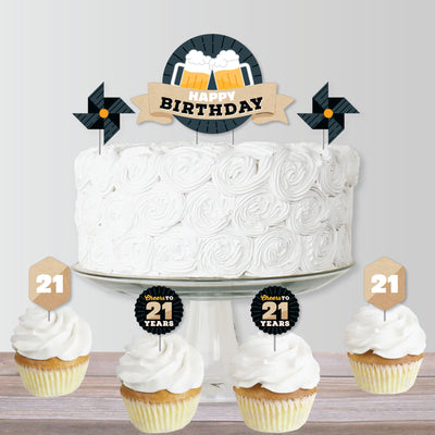 Cheers and Beers to 21 Years - 21st Birthday Party Cake Decorating Kit - Happy Birthday Cake Topper Set - 11 Pieces