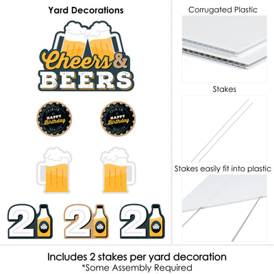 Cheers and Beers to 21 Years - Yard Sign and Outdoor Lawn Decorations - 21st Birthday Party Yard Signs - Set of 8