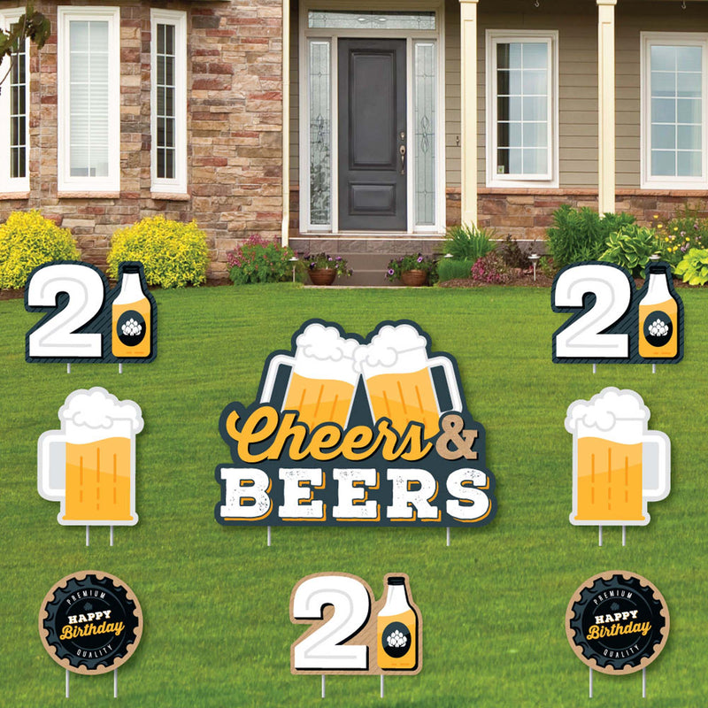 Cheers and Beers to 21 Years - Yard Sign and Outdoor Lawn Decorations - 21st Birthday Party Yard Signs - Set of 8