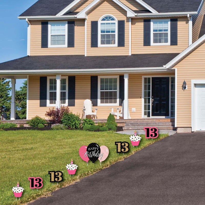 Chic 13th Birthday - Pink, Black and Gold - Yard Sign & Outdoor Lawn Decorations - Birthday Party Yard Signs - Set of 8