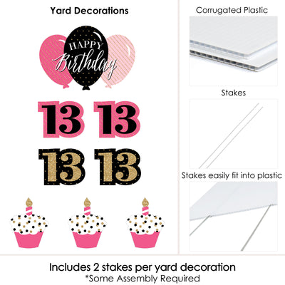 Chic 13th Birthday - Pink, Black and Gold - Yard Sign & Outdoor Lawn Decorations - Birthday Party Yard Signs - Set of 8