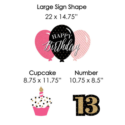 Chic 13th Birthday - Pink, Black and Gold - Yard Sign & Outdoor Lawn Decorations - Birthday Party Yard Signs - Set of 8