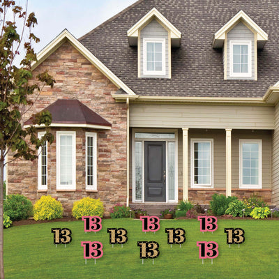 Chic 13th Birthday - Pink, Black and Gold Lawn Decorations - Outdoor Birthday Party Yard Decorations - 10 Piece