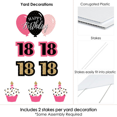 Chic 18th Birthday - Pink, Black and Gold - Yard Sign & Outdoor Lawn Decorations - Birthday Party Yard Signs - Set of 8