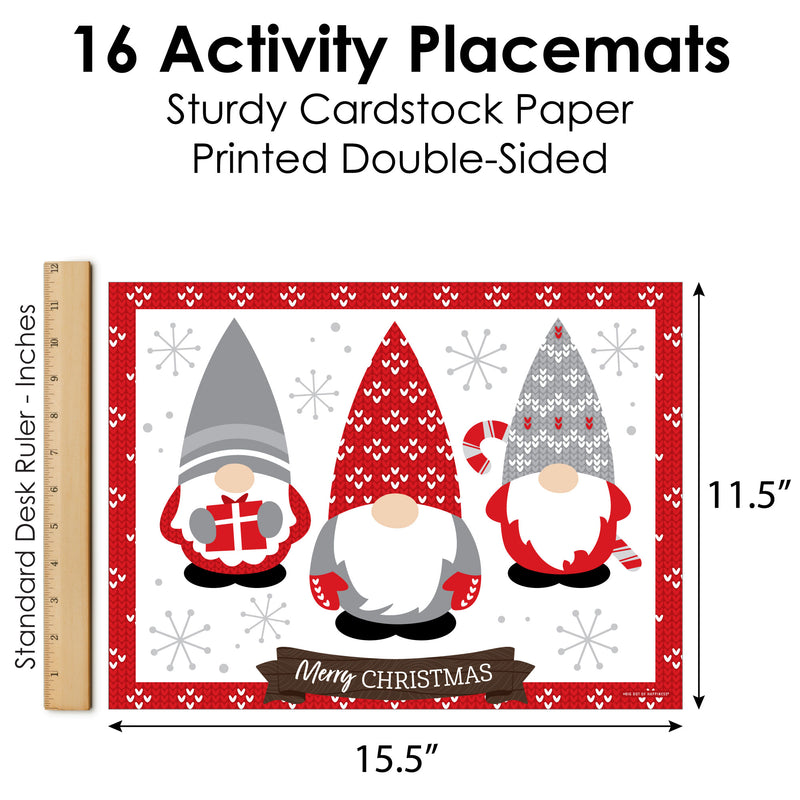 Christmas Gnomes - Paper Holiday Party Coloring Sheets - Activity Placemats - Set of 16