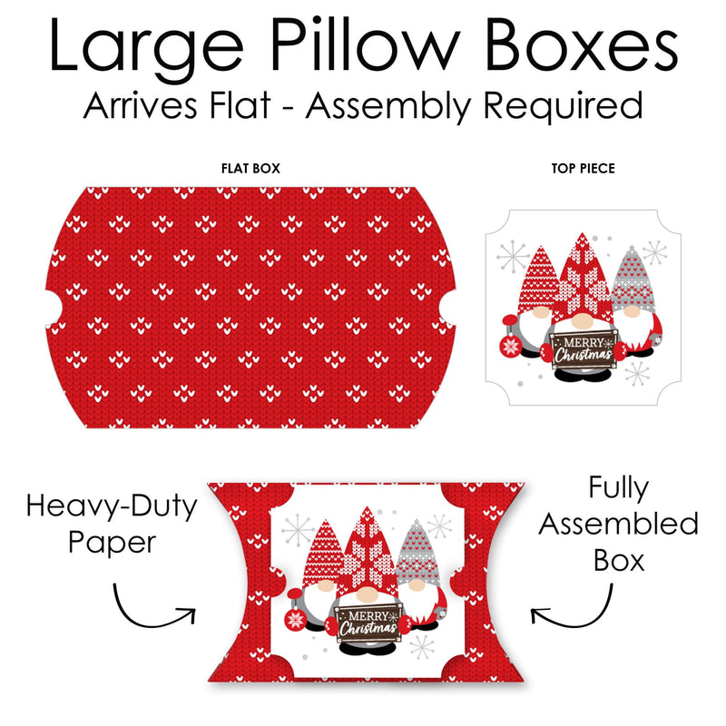 Christmas Gnomes - Favor Gift Boxes - Holiday Party Large Pillow Boxes - Set of 12