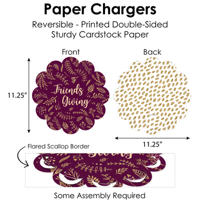 Elegant Thankful for Friends - Friendsgiving Thanksgiving Party Paper Charger and Table Decorations - Chargerific Kit - Place Setting for 8