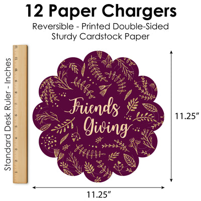 Elegant Thankful for Friends - Friendsgiving Thanksgiving Party Round Table Decorations - Paper Chargers - Place Setting For 12