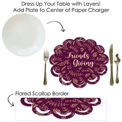 Elegant Thankful for Friends - Friendsgiving Thanksgiving Party Round Table Decorations - Paper Chargers - Place Setting For 12