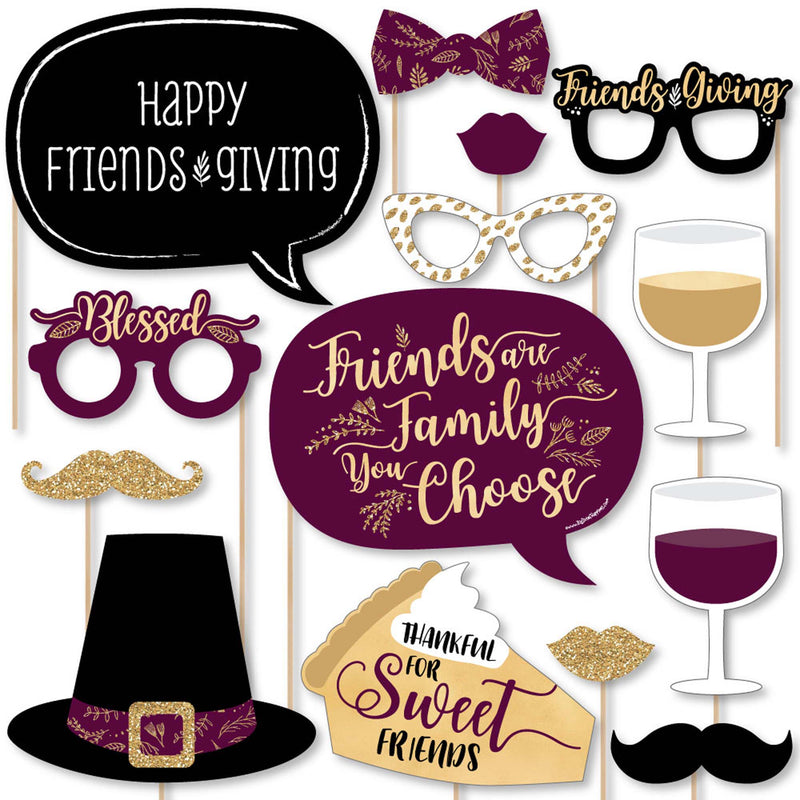 Elegant Thankful for Friends - Friendsgiving Photo Booth Props Kit - 20 Count