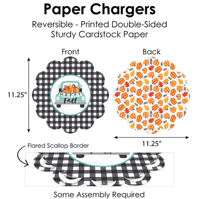 Happy Fall Truck - Harvest Pumpkin Party Paper Charger and Table Decorations - Chargerific Kit - Place Setting for 8