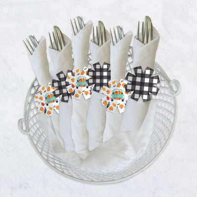 Happy Fall Truck - Harvest Pumpkin Party Paper Napkin Holder - Napkin Rings - Set of 24