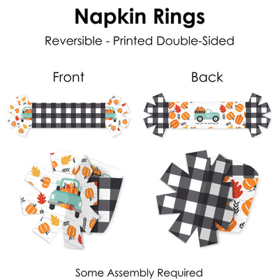 Happy Fall Truck - Harvest Pumpkin Party Paper Napkin Holder - Napkin Rings - Set of 24