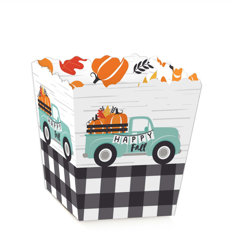 Happy Fall Truck - Party Mini Favor Boxes - Harvest Pumpkin Party Treat Candy Boxes - Set of 12