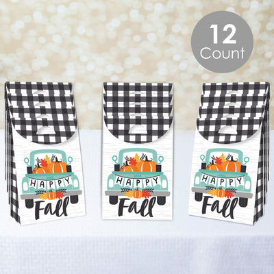 Happy Fall Truck - Harvest Pumpkin Gift Favor Bags - Party Goodie Boxes - Set of 12