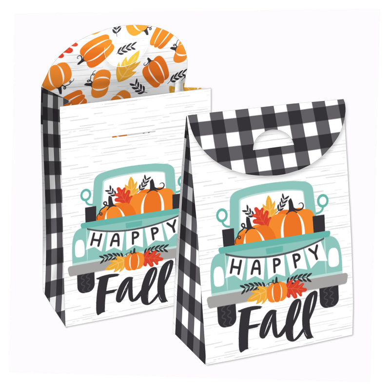 Happy Fall Truck - Harvest Pumpkin Gift Favor Bags - Party Goodie Boxes - Set of 12